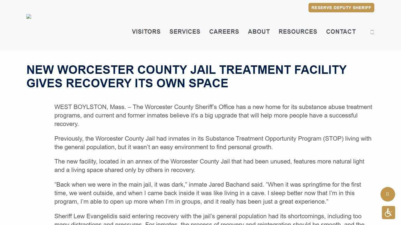 New Worcester County Jail treatment facility gives recovery its own space - Worcester County Sheriff's Office