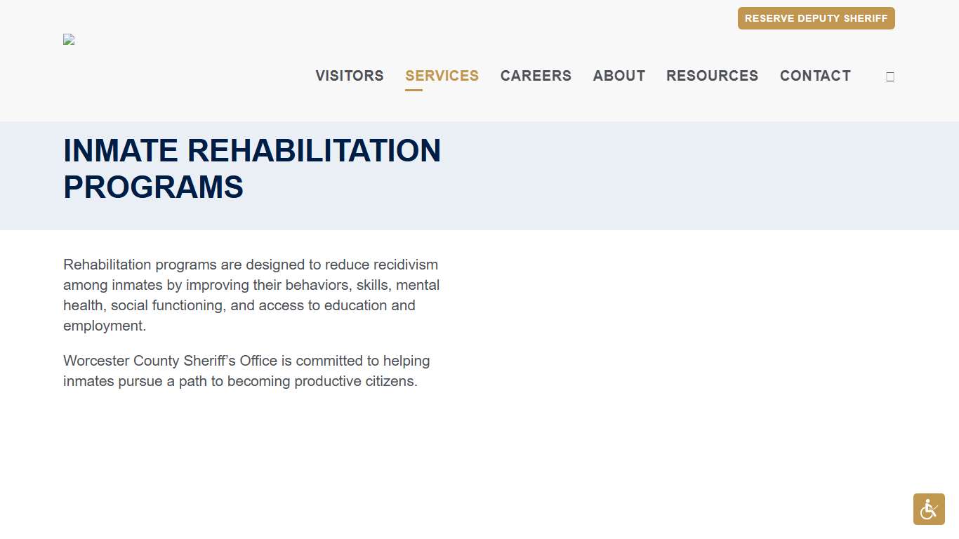 Inmate Rehabilitation Programs - Worcester County Sheriff's Office