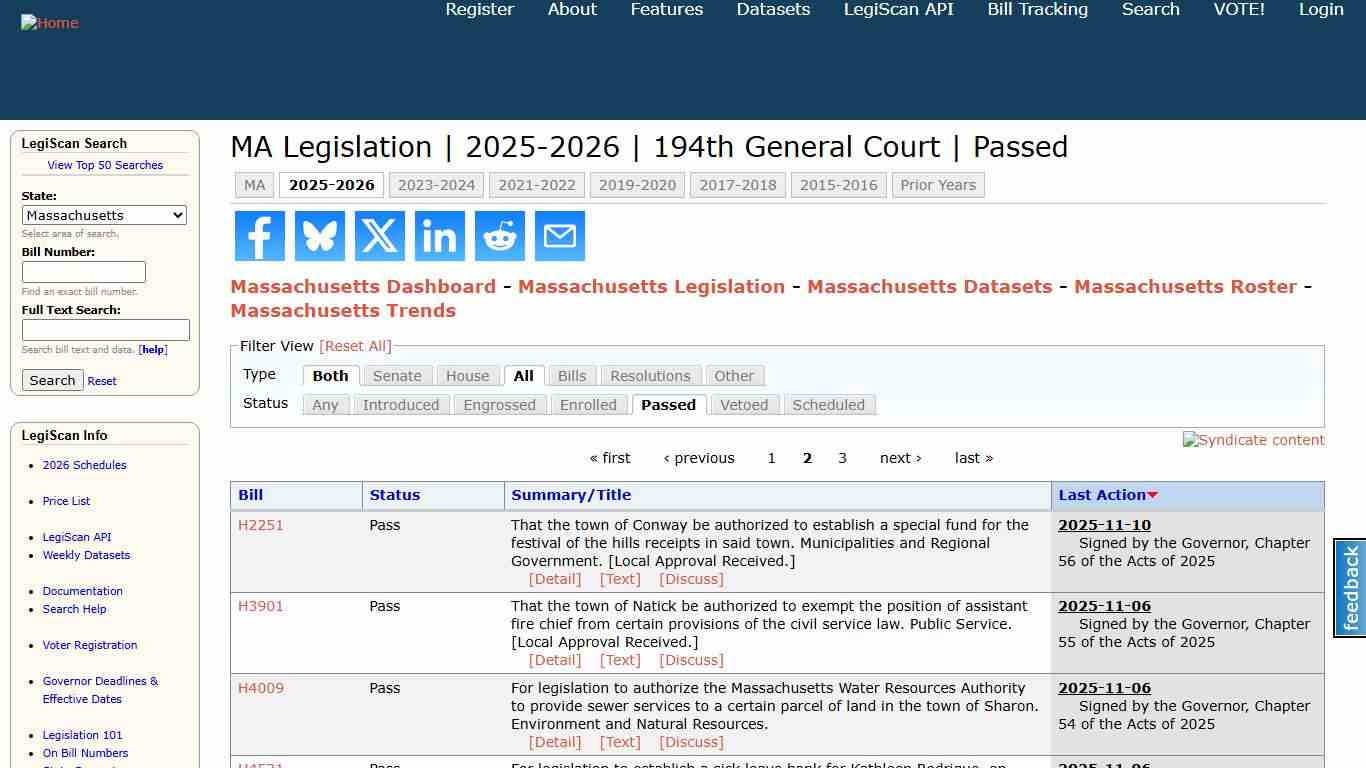 MA Legislation 2025-2026 194th General Court Passed LegiScan
