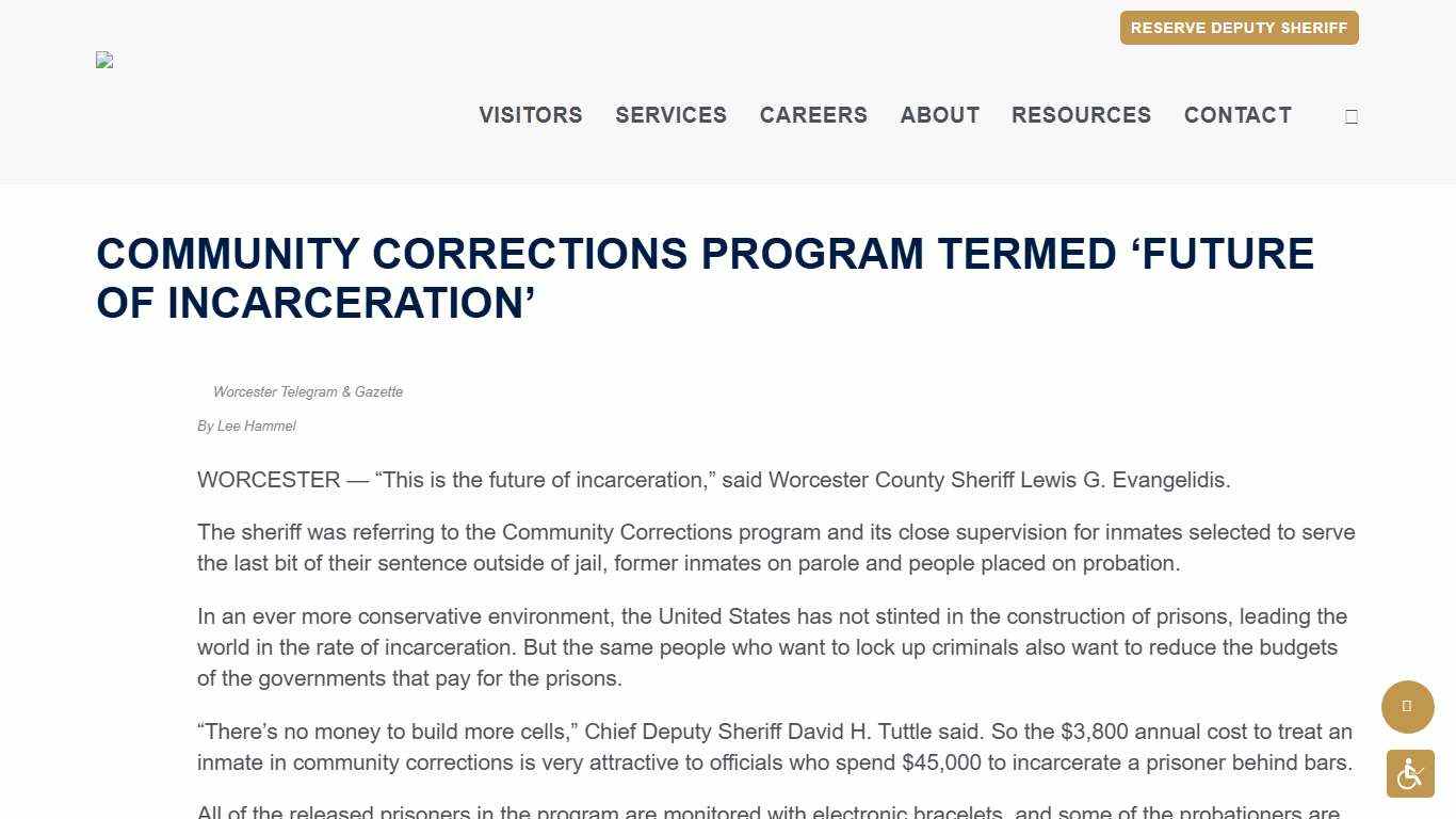Community Corrections program termed ‘future of incarceration' - Worcester County Sheriff's Office